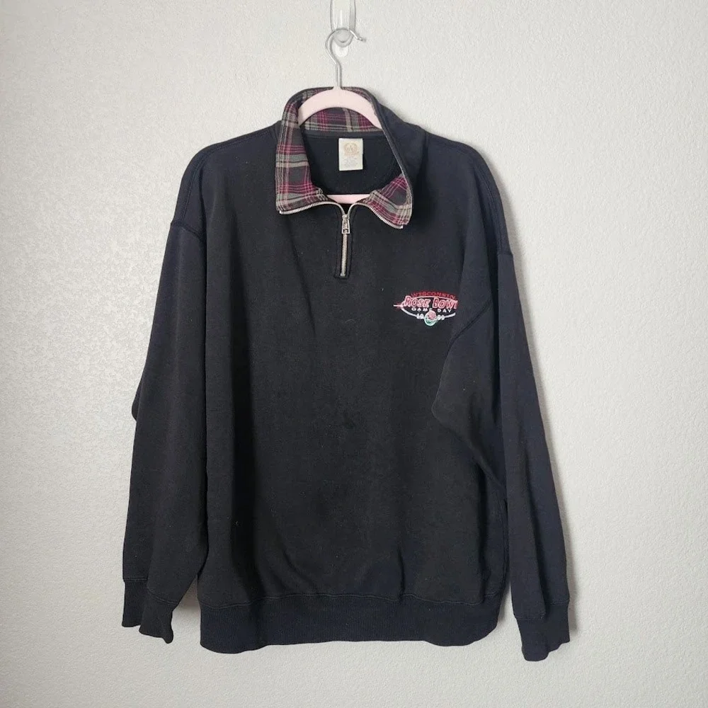 VINTAGE Wisconsin Rose Bowl Game Day Quarter‎ Zip Pullover Black Size L